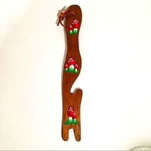 Vintage Wooden Kitchen Utensil w/ Hand Painted Mushrooms